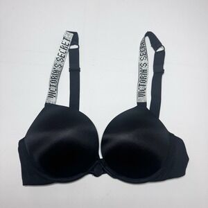 VICTORIA'S SECRET Bombshell Add-2-cups Shine Strap Push Up Bra Size 32C Black